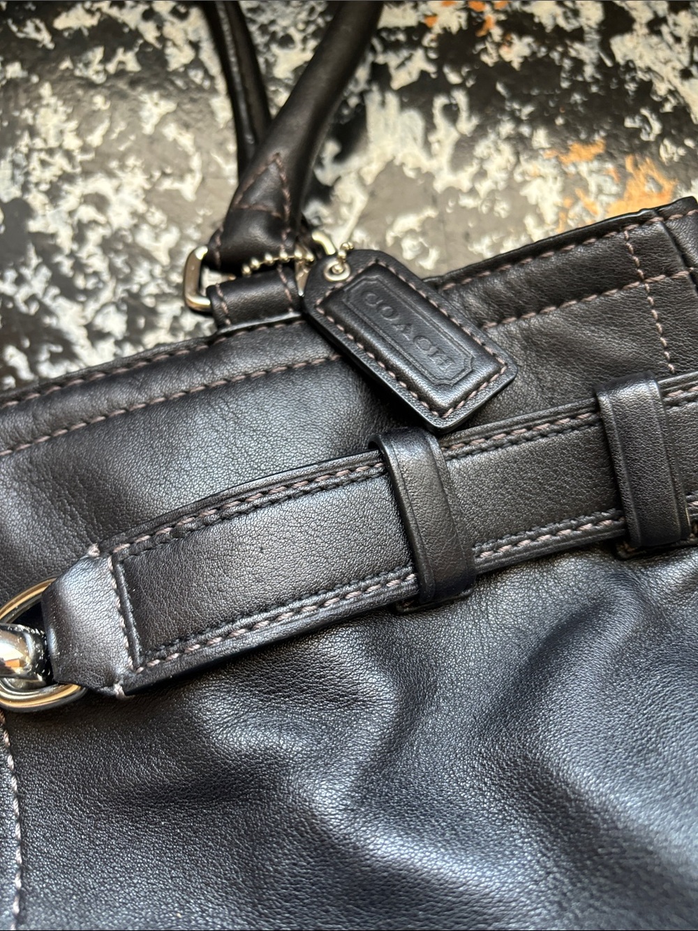 Coach Hampton Black Leather Carryall Satchel with Silver Hardware - Picture 9 of 13